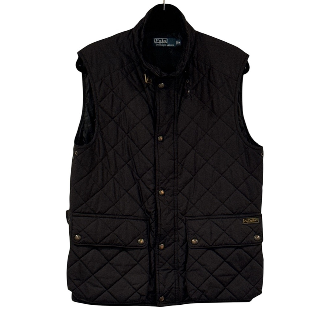 Polo RL & Co Quilted Riding Vest Black Snap Front Buckle Collar Size M